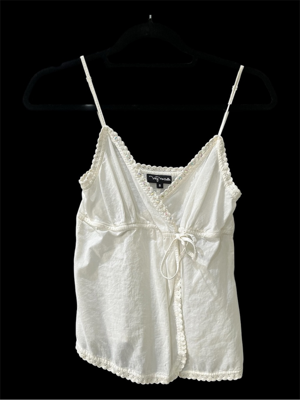 Michele White Beaded Lace-Trim Camisole